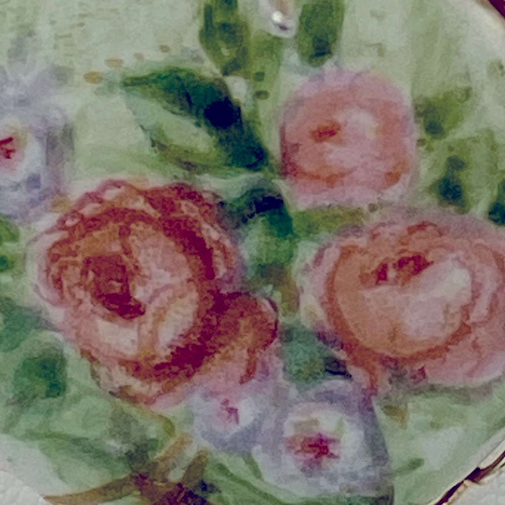 Vintage Hand Painted Porcelain Victorian Rose Pendant Gold Toned. 1” Diameter - Picture 5 of 6